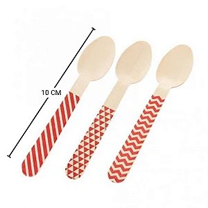 Pacote Colher Madeira - Chevron Vermelho - 10cm - 10 unidades - Rizzo