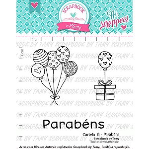 Cartela de Carimbos G - Parabéns - Scrapbook by Tamy - 01 Unidade - Rizzo Embalagens