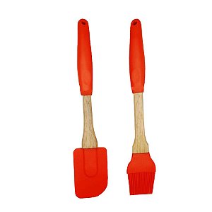 Kit Pincel e Espátula de Silicone Vermelho 2pçs 01 unidade Fenima Rizzo