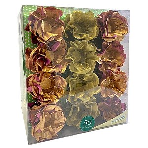 Forminha Flor - Tons Metal - Rose Gold & Dourado - 50 UN - MaxiFormas - Rizzo