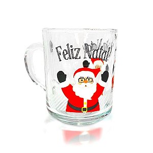 Caneca Decorada Natalina - Papai Noel Feliz Natal - Vidro - 245ml - 1 Un - Rizzo