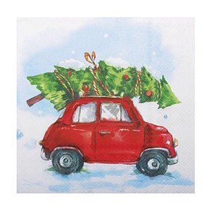 Guardanapo de Papel - Carro com Pinheiro - 32,5cm x 32,5cm - 20 unidades - Cromus Natal - Rizzo Embalagens