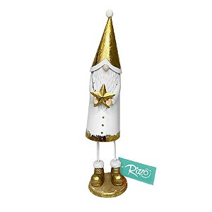 Papai Noel em Metal - Florença - Branco/Dourado - 25cm - 01 unidade - Natal Tok da Casa - Rizzo Embalagens