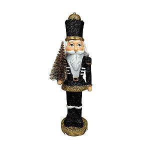 Boneco Quebra-Nozes Decorativo em Resina - Preto/Dourado - 19cm - 01 unidade - Natal Tok da Casa - Rizzo Embalagens