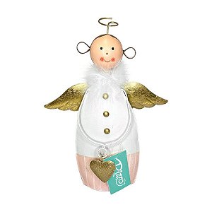 Enfeite Decorativo em Metal - Anjo -Branco/Rosa - 23cm - Natal Tok da Casa - Rizzo Embalagens