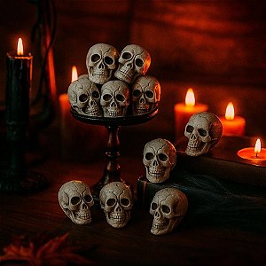 Enfeite Decorativo Halloween - Mini Crânio de Esqueleto - 12 unidades - Cromus