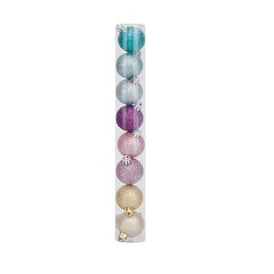 Bolas em Tubo Rainbow Glitter 07cm - 08 unidades - Cromus Natal - Rizzo Embalagens