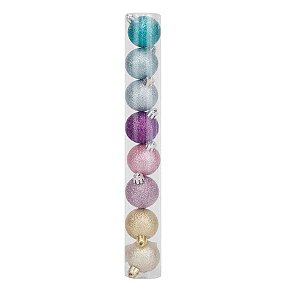 Bolas em Tubo Rainbow Glitter 8cm - 08 unidades - Cromus Natal - Rizzo Embalagens
