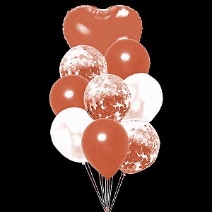 Kit Buque Balões Rose Coração - Buque com 9 Balões - Partiufesta - Rizzo Embalagens