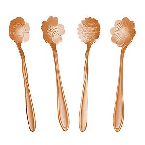 Colheres Flores de Luxo Rose Gold 04 Unidades Livon Rizzo Embalagens