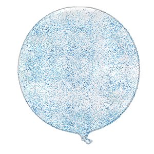 Balão Bubble Transparente com Glitter Azul - 18" 45cm - 01 Unidade - Partiufesta - Rizzo