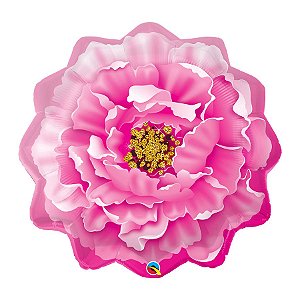 Balão de Festa Microfoil 33" 84cm - Peonia Rosa - 01 Unidade - Qualatex - Rizzo Balões