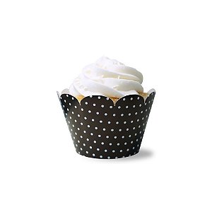 Wrapper para Cupcake - Poá Preto - 21,5x4,5cm - 12 UN - Rizzo