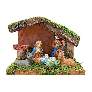 Enfeite de Natal Presépio em Resina e Madeira 12x5x9cm - 1 Unidade - Rizzo Embalagens