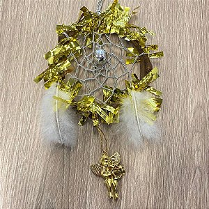 Mini Guirlanda Decorativa Artesanal - Dourada com Anjo - 14cm - 01 unidade - Rizzo Embalagens