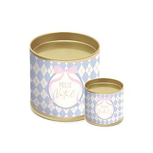 Lata para Panetone Hot Stamping Candy Feliz Natal - Azul - 01 Unidade - Cromus - Rizzo Embalagens