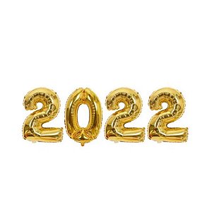 Kit Balão 2022 Dourado - 16" 40cm - 01 Unidade - Partiufesta - Rizzo