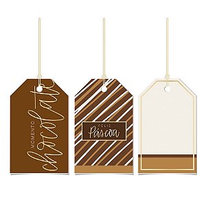 Tags De Para com Cordão 5x8cm - Tons de Chocolate - 12 unidades - Cromus - Rizzo Embalagens