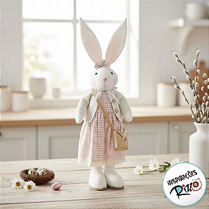 Boneco de Páscoa - Coelho com Roupinha Xadrez - Rosa - 01 UN - Cromus - Rizzo