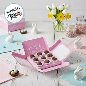 Caixa Surpresa para 9 Brigadeiros Rosa 13,7x13,7x10cm - 01 Unidade - Cromus - Rizzo
