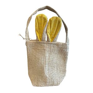 Sacola de Juta de Páscoa com Orelha Amarelo Poá - EcoArt - 1 Unidade - Rizzo