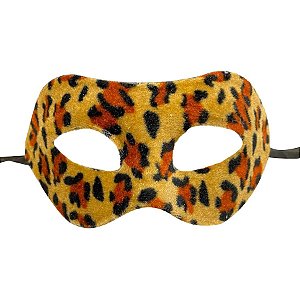 Máscara de Carnaval Veneziana Animal Print Onça - Mod 6857 - Bege/Laranja- 01 unidade - Rizzo