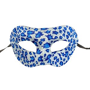 Máscara de Carnaval Veneziana Animal Print Onça - Mod 6857 - Azul - 01 unidade - Rizzo