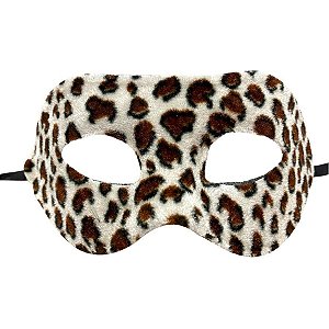 Máscara de Carnaval Veneziana Animal Print Onça - Mod 6857 - Marfim/Marrom - 01 unidade - Rizzo Embalagens