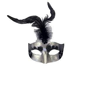 Máscara de Carnaval com Plumas Sortidas Mod 6830 - Prata/Preto - 01 unidade - Rizzo
