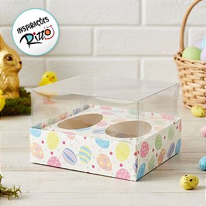 Caixa para 2 Meio Ovos de 50g - Estampa Páscoa Branco - 11x12,7x7,5cm - 5 unidades - Assk - Rizzo