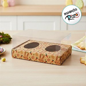Caixa para 2 Meio Ovos de 100g a 150g - 20x13x8,8cm - Páscoa Kraft - 5 unidades - Assk - Rizzo