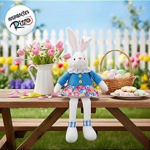Coelha Decorativa Sentada Vestido Florido Rosa/Azul M - 1 unidade - Cromus - Rizzo