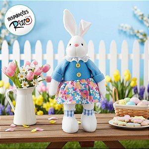 Coelha Decorativa Em Pé Saia Florida Rosa/Azul P - 1 unidade - Cromus - Rizzo