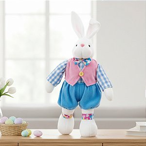 Coelho Decorativo Em Pé Colete Rosa/Azul P - 1 unidade - Cromus - Rizzo