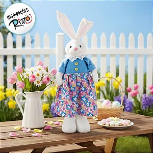 Coelha Decorativa Em Pé Saia Florida Rosa/Azul G - 1 unidade - Cromus - Rizzo