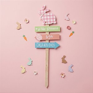 Placa Indicação com Coelho Rosa Azul e Verde - 1 unidade - Cromus - Rizzo