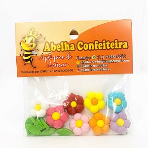 Mini Confeito - Kit Primavera Margaridas Coloridas - 8 Flores e 8 Folhas - Abelha Confeiteira - Rizzo