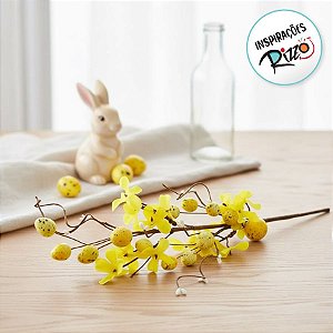 Galho Pick Decorativo de Páscoa com Ovo - Amarelo - 58cm - 1 unidade - Rizzo