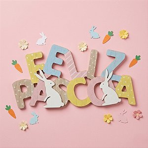 Placa Decorativa para Pendurar Feliz Páscoa Colorida - 1 unidade - Rizzo