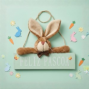 Placa com Boneco Coelho de Páscoa Verde - 1 unidade - Rizzo
