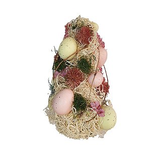 Cone Decorativo de Páscoa Decorado com Ovos Rosa e Amarelo - 1 unidade - Rizzo