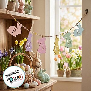 Cordão Decorativo para Pendurar Coelhinhos Páscoa - 16cm x 95cm x - 1 unidade - Cromus Páscoa - Rizzo