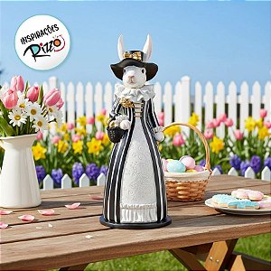 Coelha Decorativa de Resina com Vestido Vitoriano - Black Label (preto/branco) - 1 unidade - Cromus - Rizzo