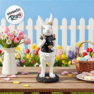 Coelha Decorativa de Resina com Cesta - Black Label (preto/branco) - 1 unidade - Cromus - Rizzo