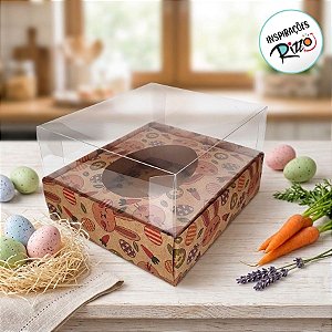 Caixa para Meio Ovo de 350g - 20,5x17x9,7cm - Kraft Coelhinhos - 5 unidades - Assk - Páscoa - Rizzo