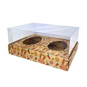 Caixa Ovo de Colher - Dois Meio Ovo de 250g - 20,5cm x 17cm x 6,5cm - Kraft Coelhinhos - 5 unidades - Assk - Rizzo