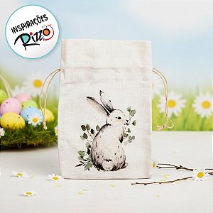 Saquinho de Tecido Branco com Coelho G - 1 unidade - Cromus - Rizzo Embalagens