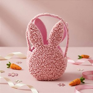 Bolsinha Pelúcia Rosa Coelho em Feltro - 1 unidade - Cromus - Rizzo Embalagens