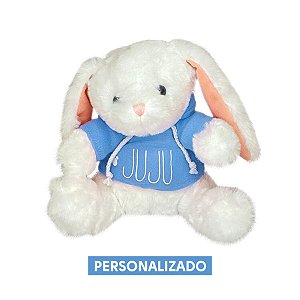 Coelho Pelúcia com Blusa Moletom Capuz Personalizado - Azul - 20cm - 01 unidade - Cromus Páscoa - Rizzo