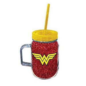 Copo Caneca com Tampa e Canudo Mulher Maravilha 550ml DC Comics - 01 Unidade - Rizzo